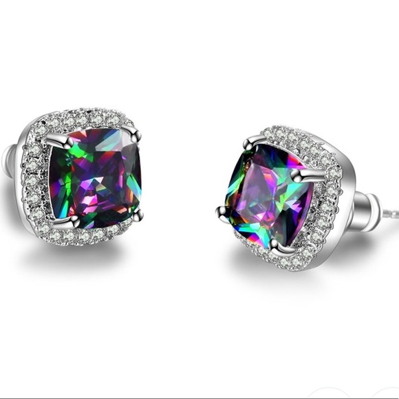 925 Silver Mystic Rainbow & White Topaz Earrings - Picture 3 of 12